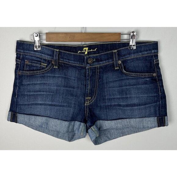7 For All Mankind Roll Up Short Nouveau New York Dark Blue Denim Jeans Size 30 - Picture 1 of 5